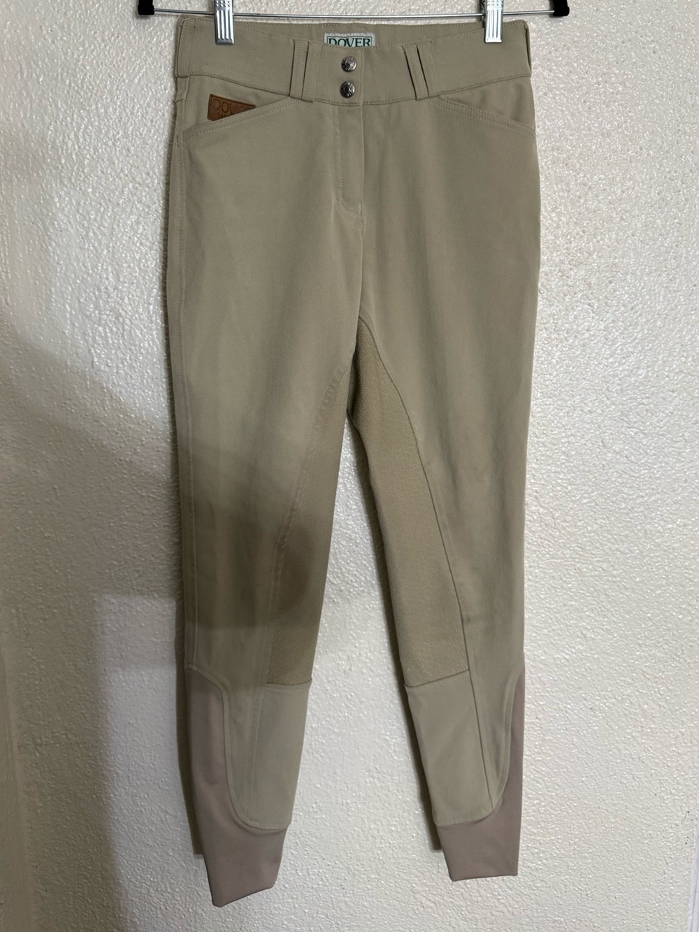 Dover Saddlery silicon knee patch horse riding breeches tan color size 26